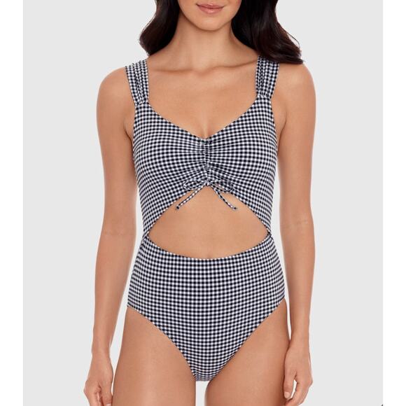 Salt + Cove Gingham Rockabilly Cut-Out One-Piece Swimsuit Black White Small NWT - Picture 1 of 3